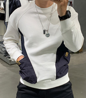 大牌衛(wèi)衣男歐貨高端純棉清倉撿漏男裝撞色百搭圓領(lǐng)上衣服