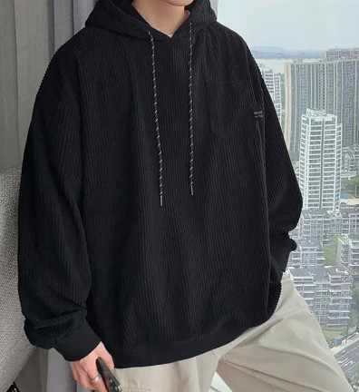 燈芯絨連帽衛(wèi)衣春秋季純色簡約時尚長袖潮牌男裝