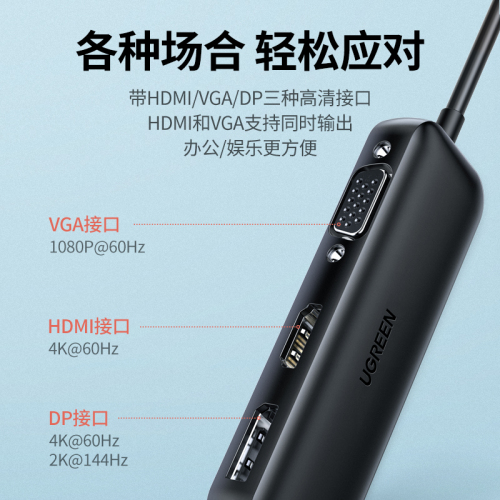 綠聯(lián)Type-C轉(zhuǎn)HDMI/DP/VGA投影儀轉(zhuǎn)接頭三合一視